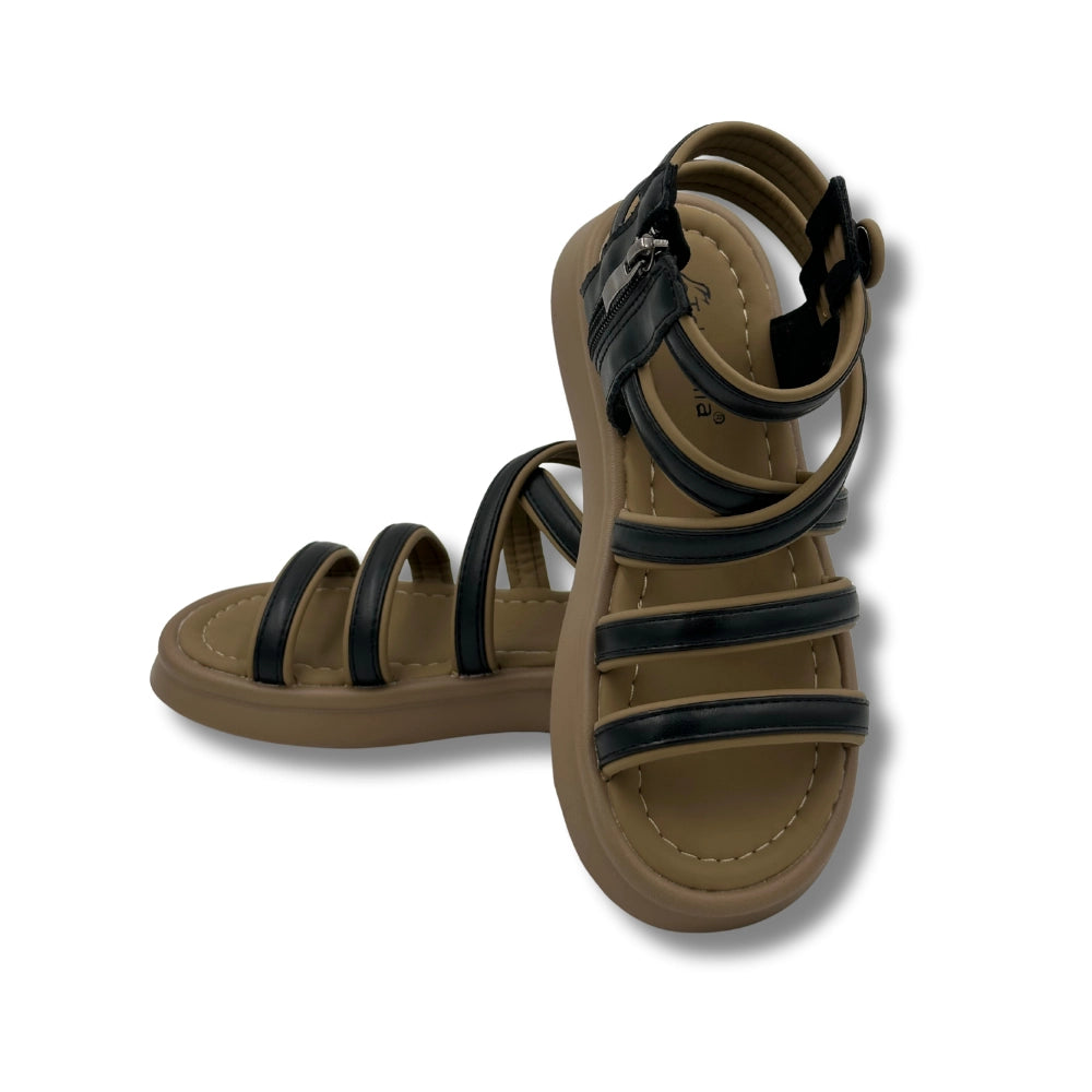 (WS-1297) BROWN Sandals BLACK Strips