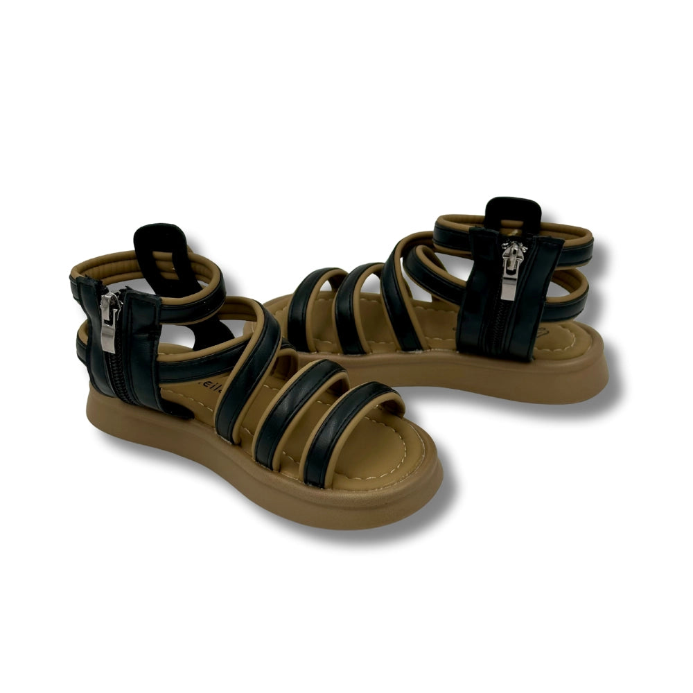 (WS-1297) BROWN Sandals BLACK Strips