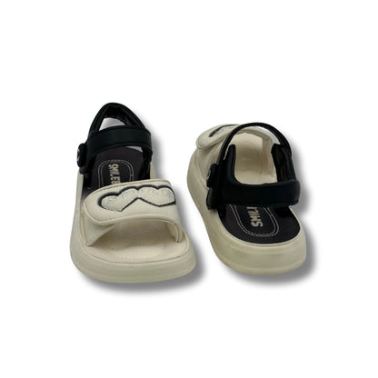 (WS-1012) WHITE Sandals With BLACK Strips
